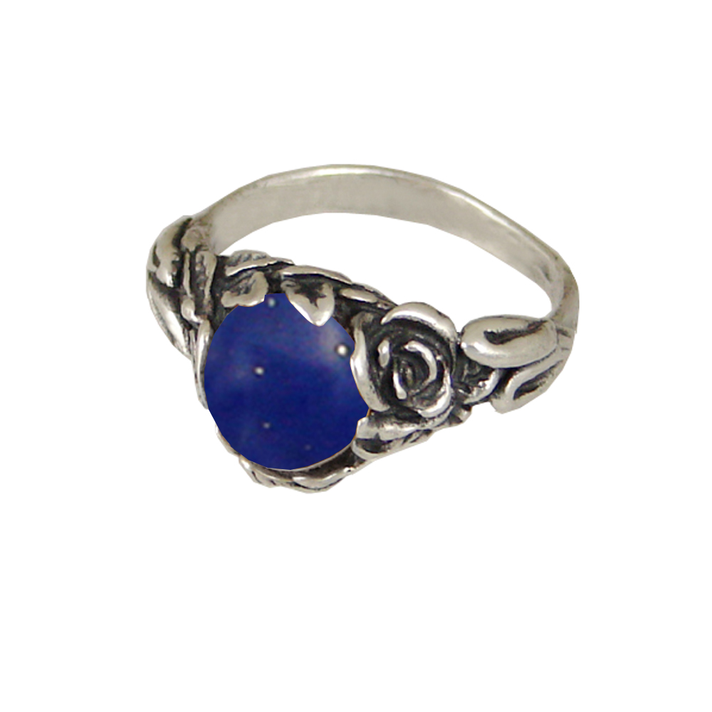 Sterling Silver Rose Ring with Lapis Lazuli Size 5